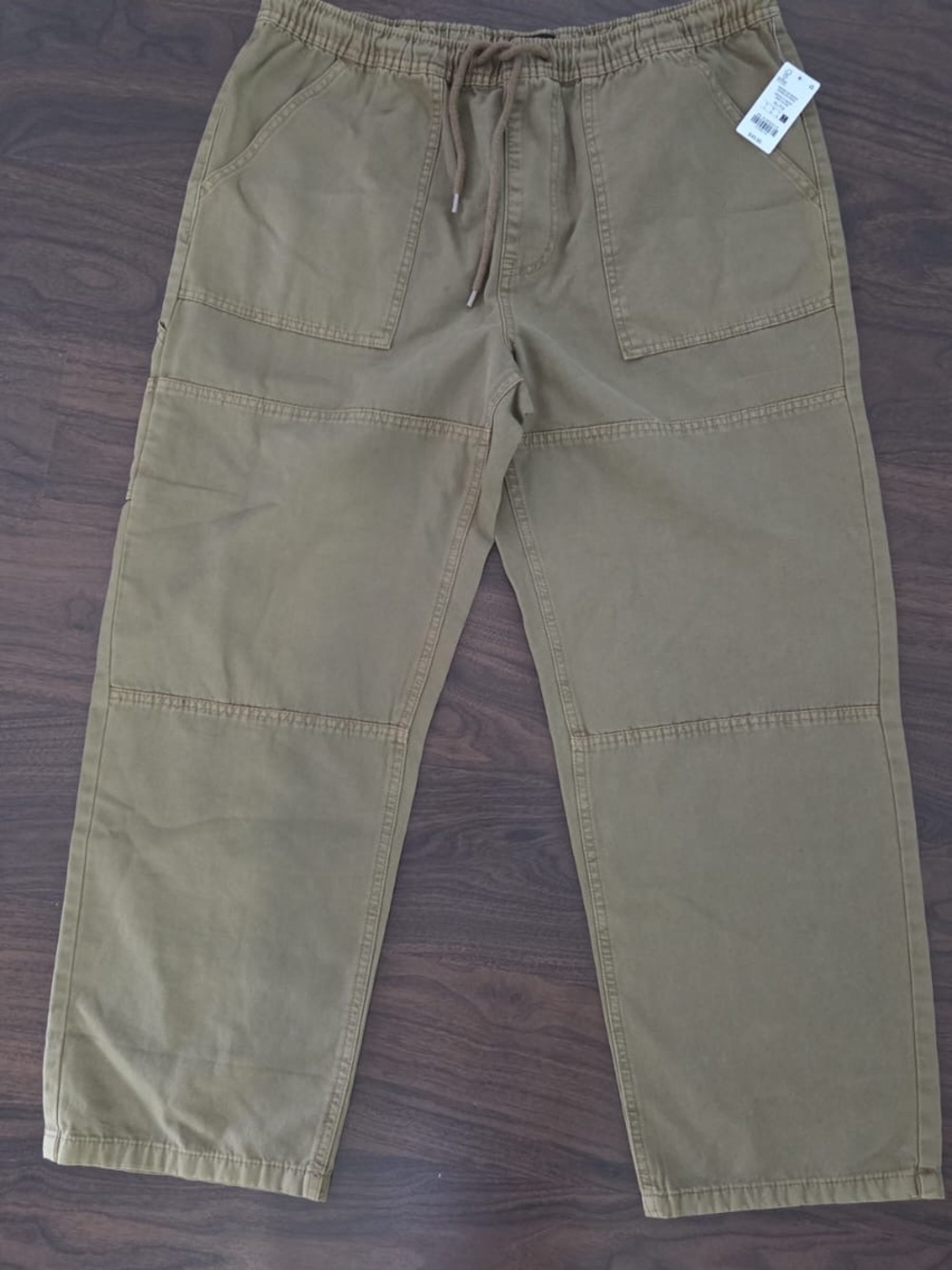 Men's Casual Drawstring Work Pants in Olive